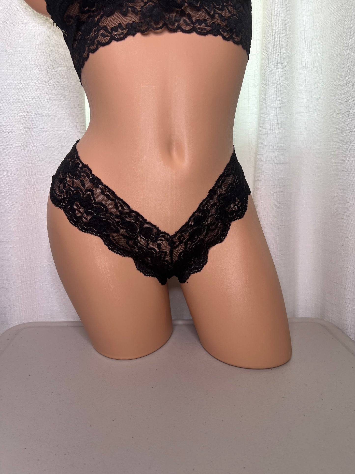 Black Floral Lace Lingerie Bralette Two Piece Set