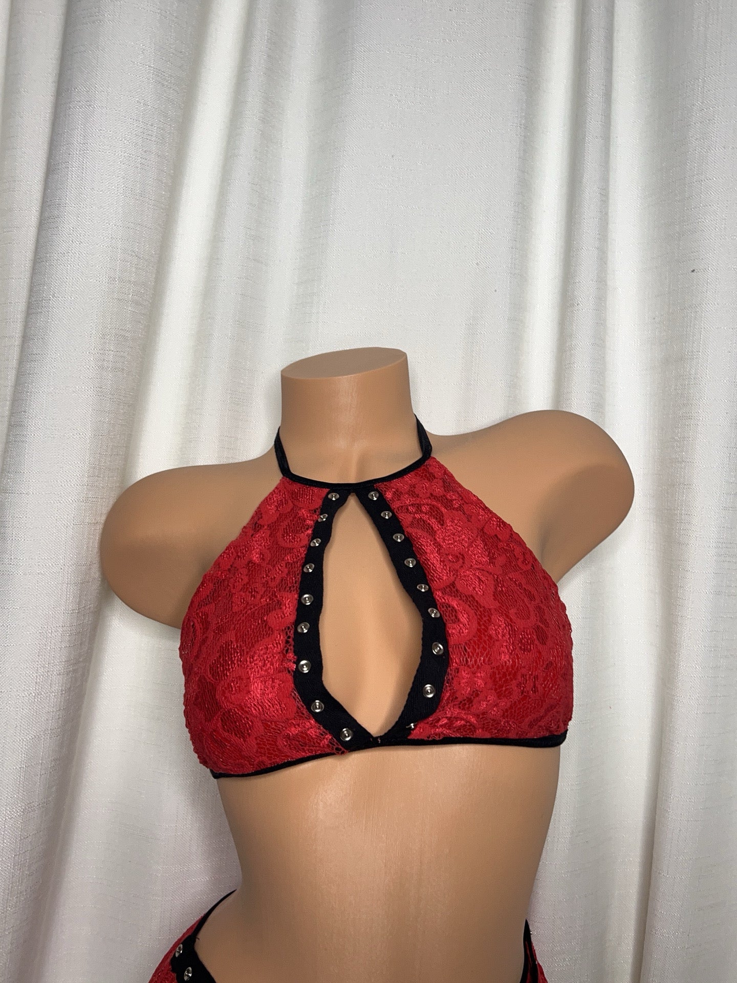 Red Floral Studded Peekaboo Two Piece Set
