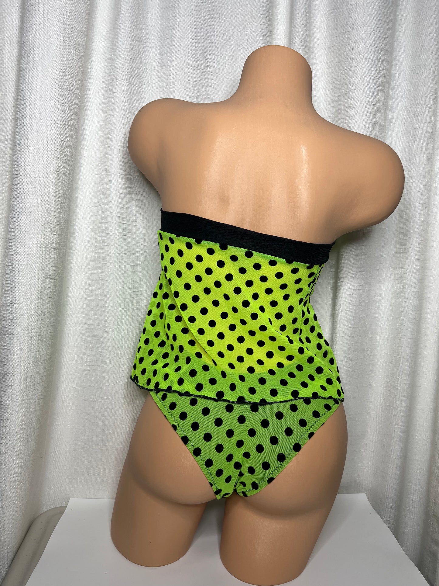 Green polka Dot Strapless Lingerie Matching Two Piece Set