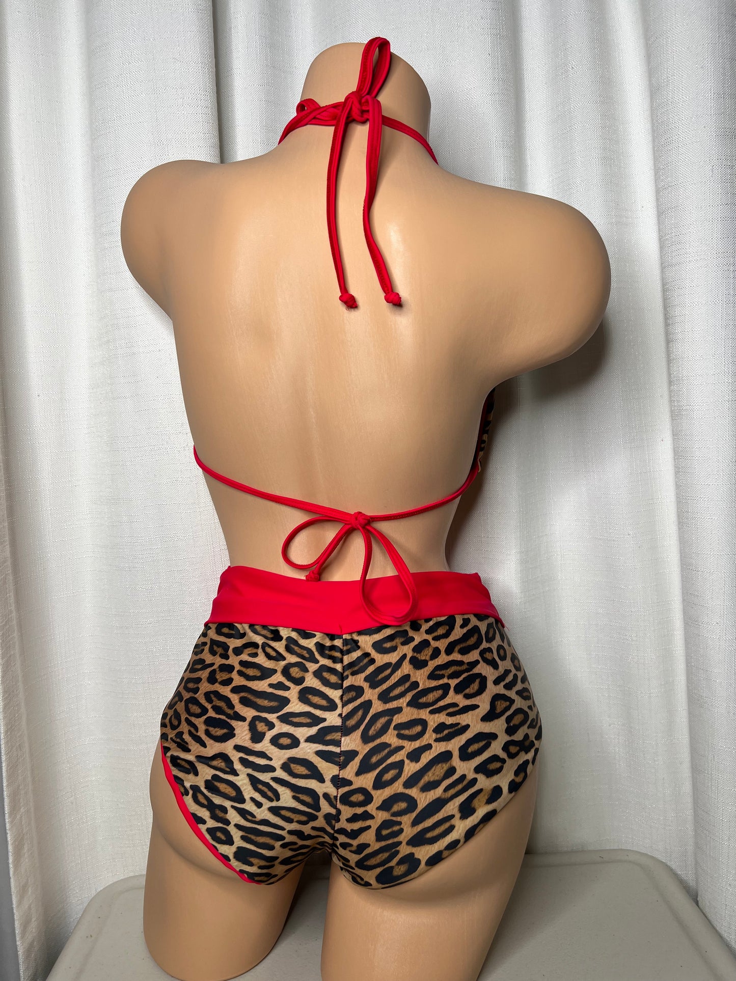 Sexy Red Cheetah Swim Short Set