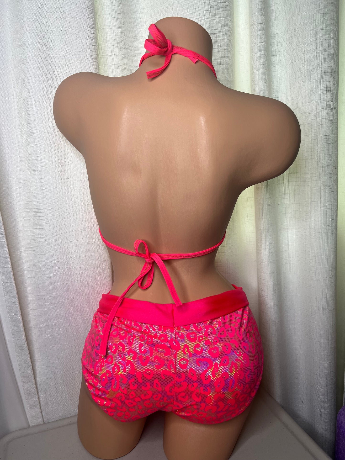 Pink Leopard Print Swim Shorts Set
