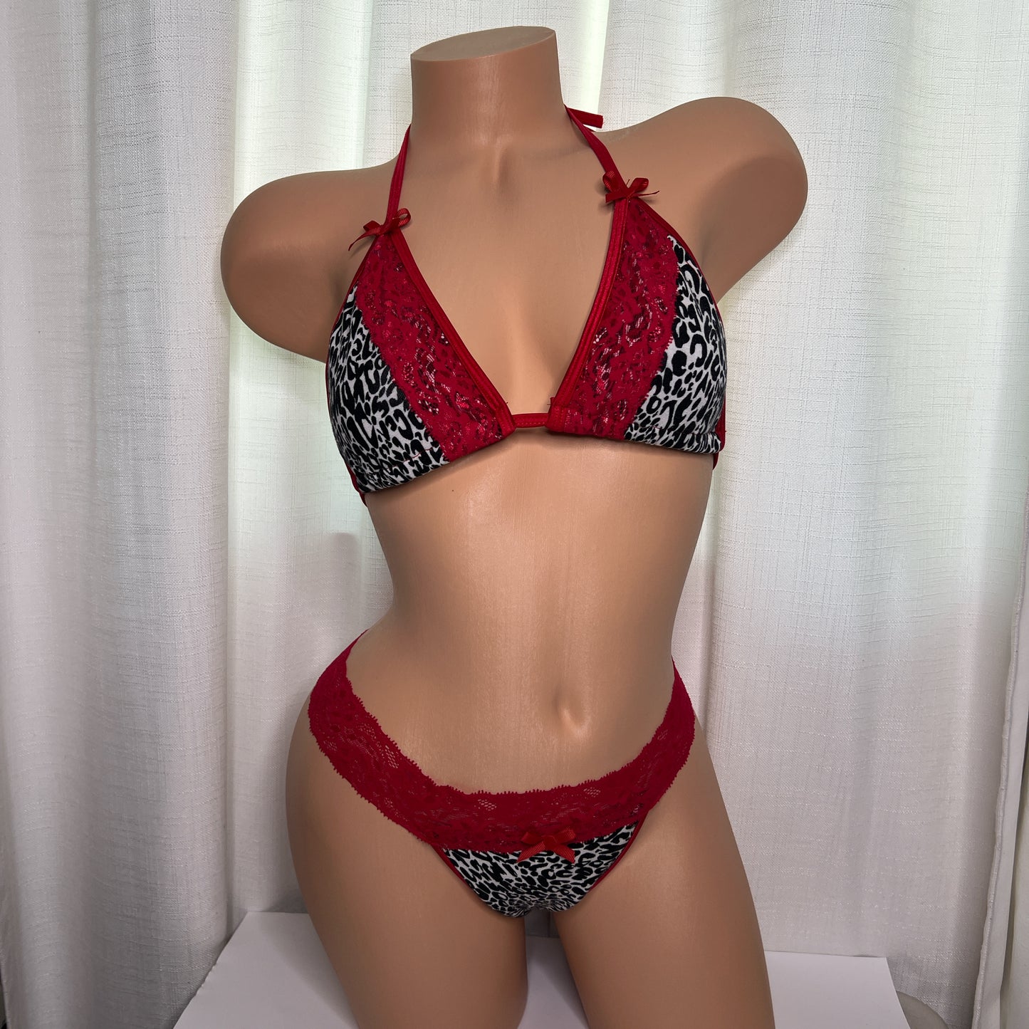 Cheetah Print Cotton Contrast Lace for Women, Soft & Comfortable Underwear Thong Set