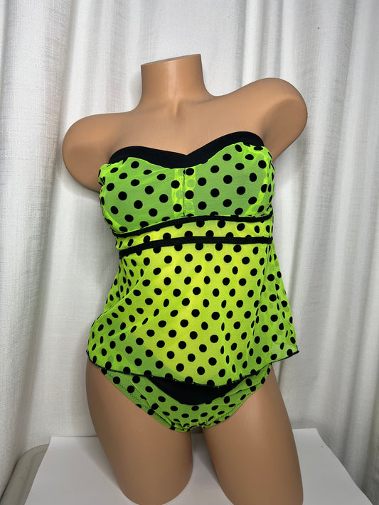 Green polka Dot Strapless Lingerie Matching Two Piece Set