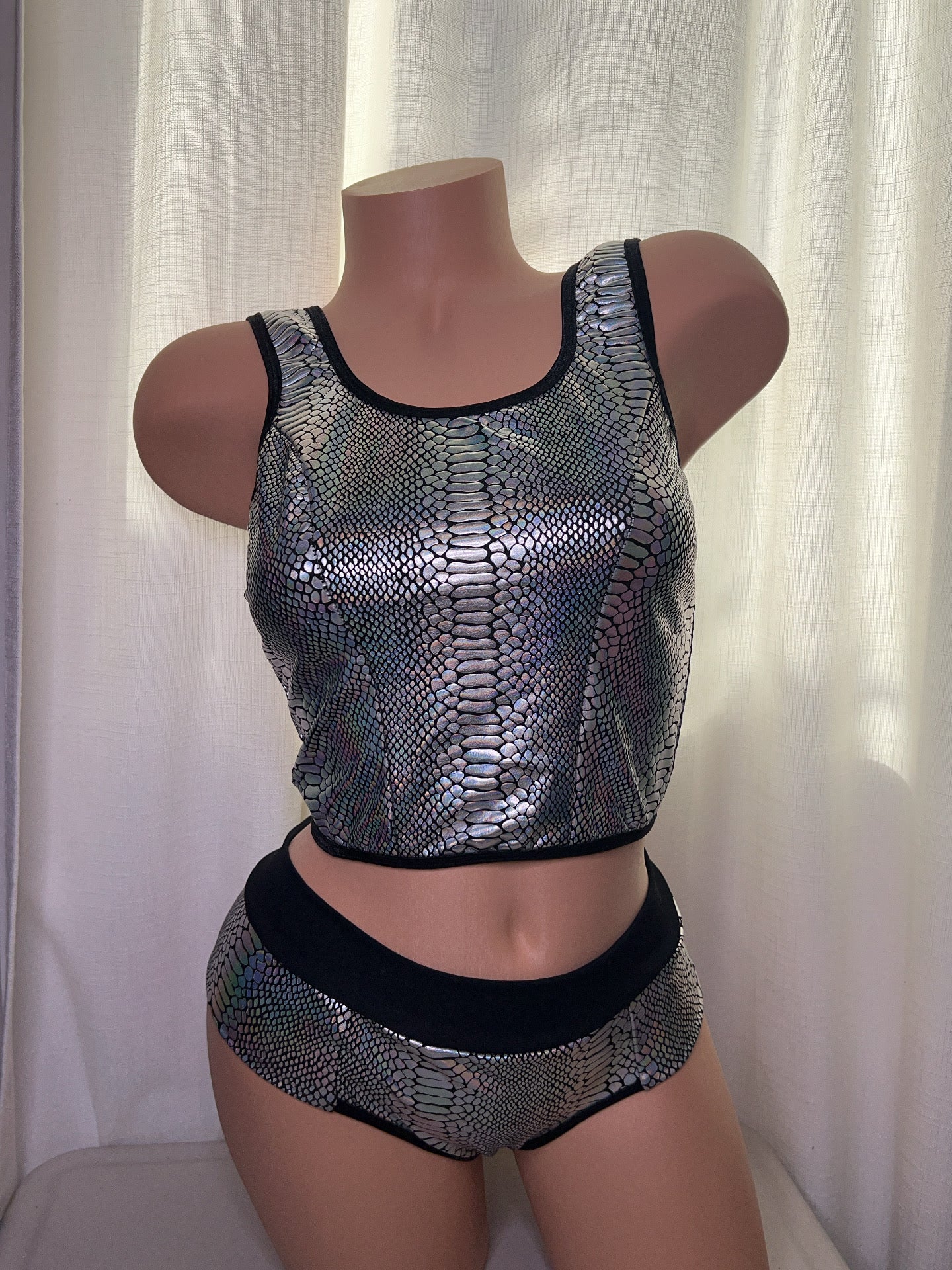 Silver Snake Print Corset Set- rave wear