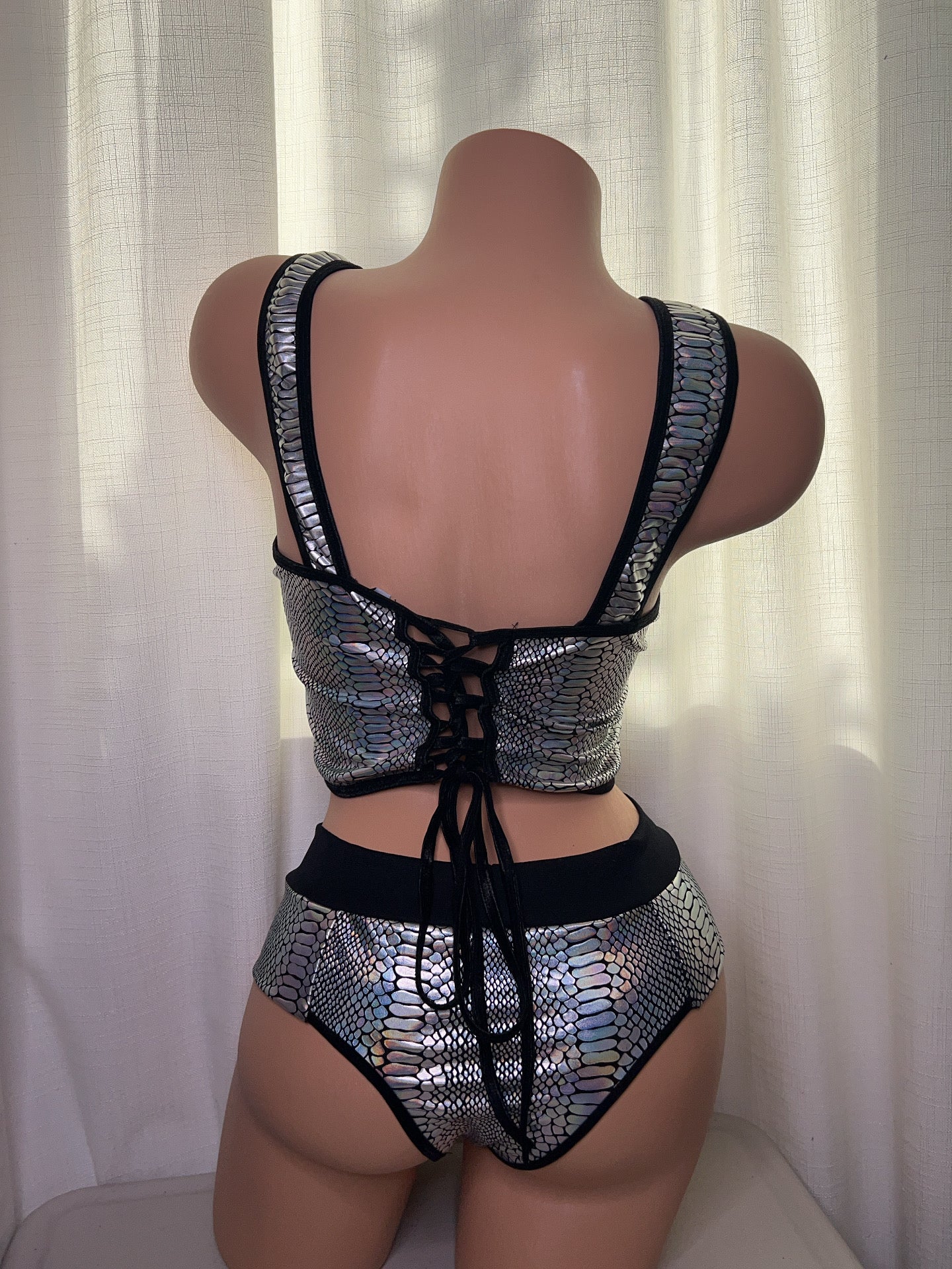 Silver Snake Print Corset Set- rave wear