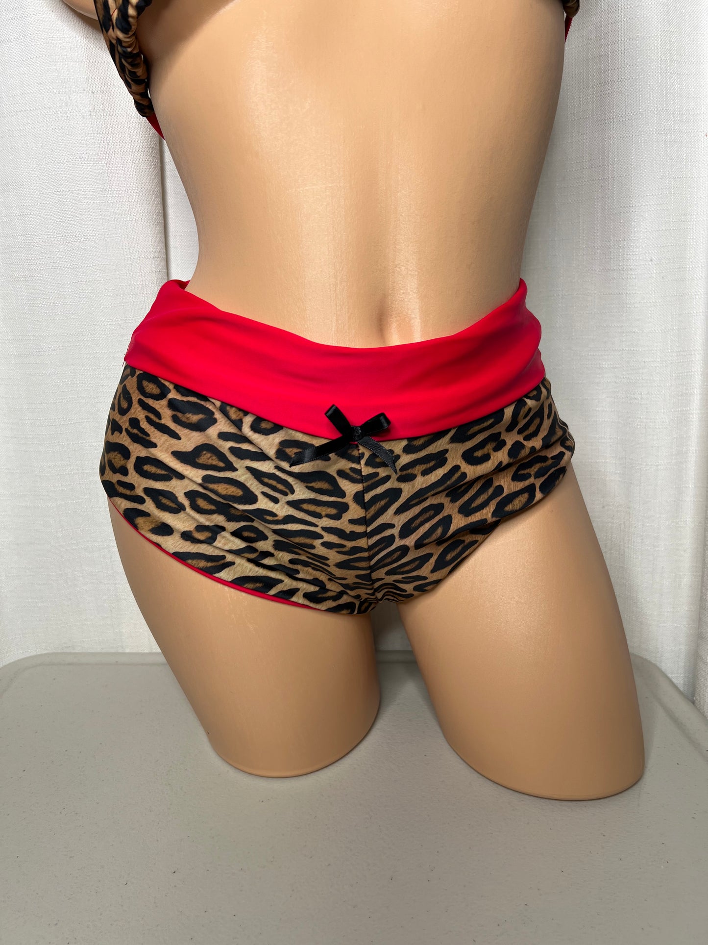 Sexy Red Cheetah Swim Short Set